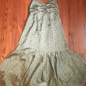 Whimsical silky olive green dress